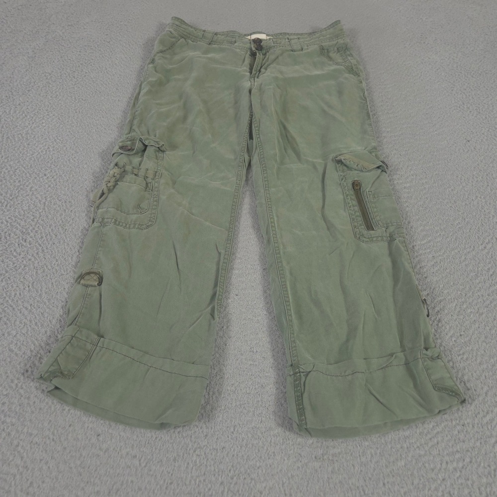 Hei Hei Pants Womens 4 Green Wide Leg Tencel Double Button Fly Cargo Utility